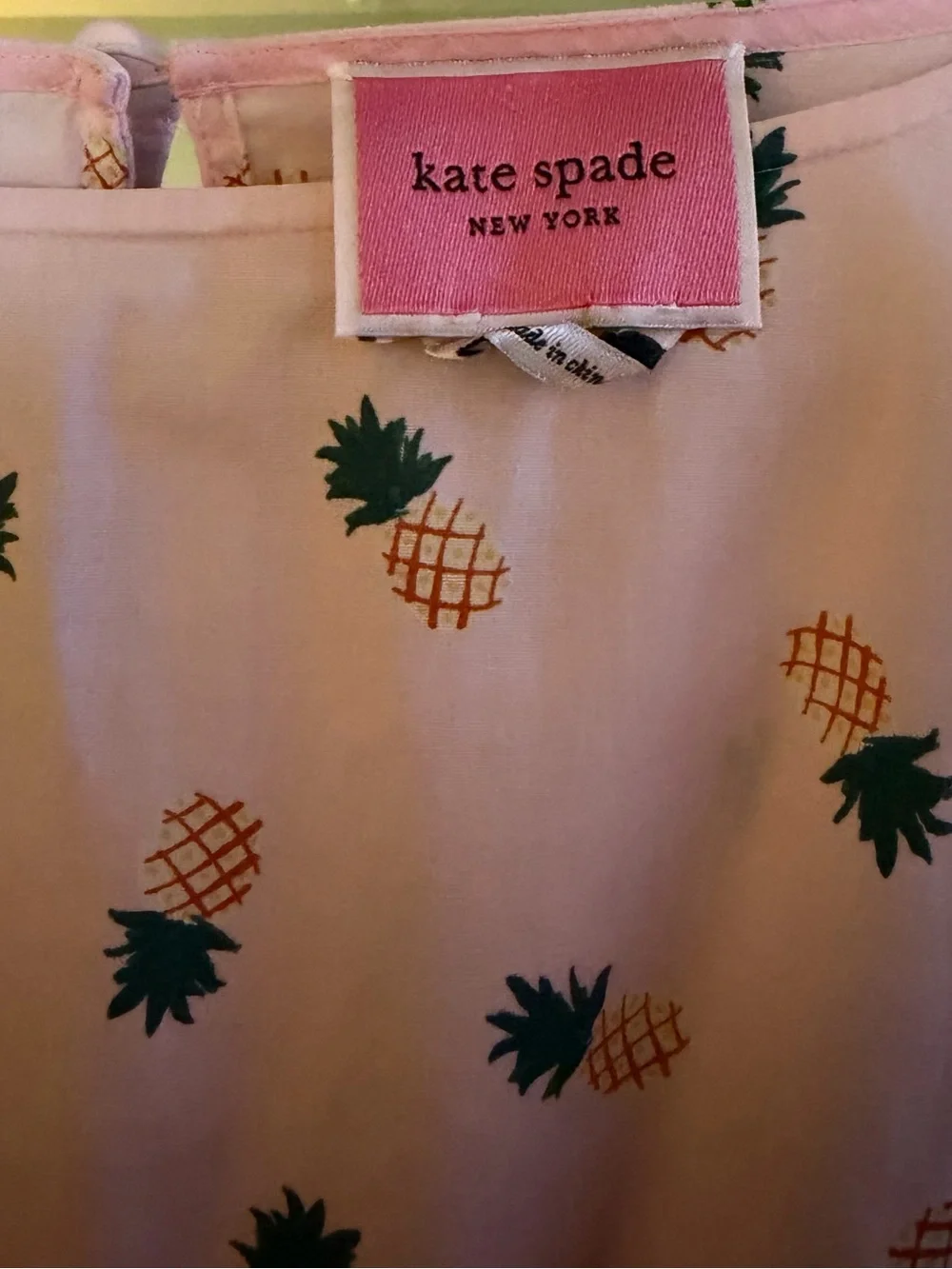 Kate Spade Light Pink Pineapple Print Smocked Waist Dress